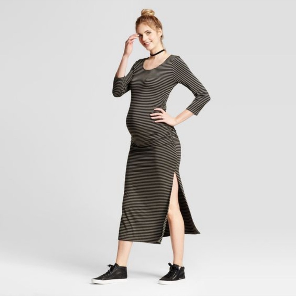 Isabel Maternity Striped 3/4 Sleeve Maxi Dress